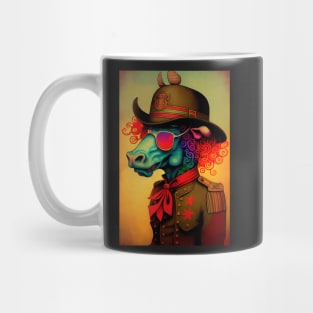 Psychedelic Blue Bull Soldier  wearing sunglasses Mug